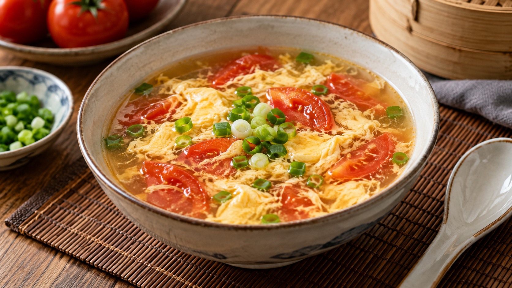 Klassische Tomaten-Eierblumen-Suppe (Fanqie Danhua Tang)