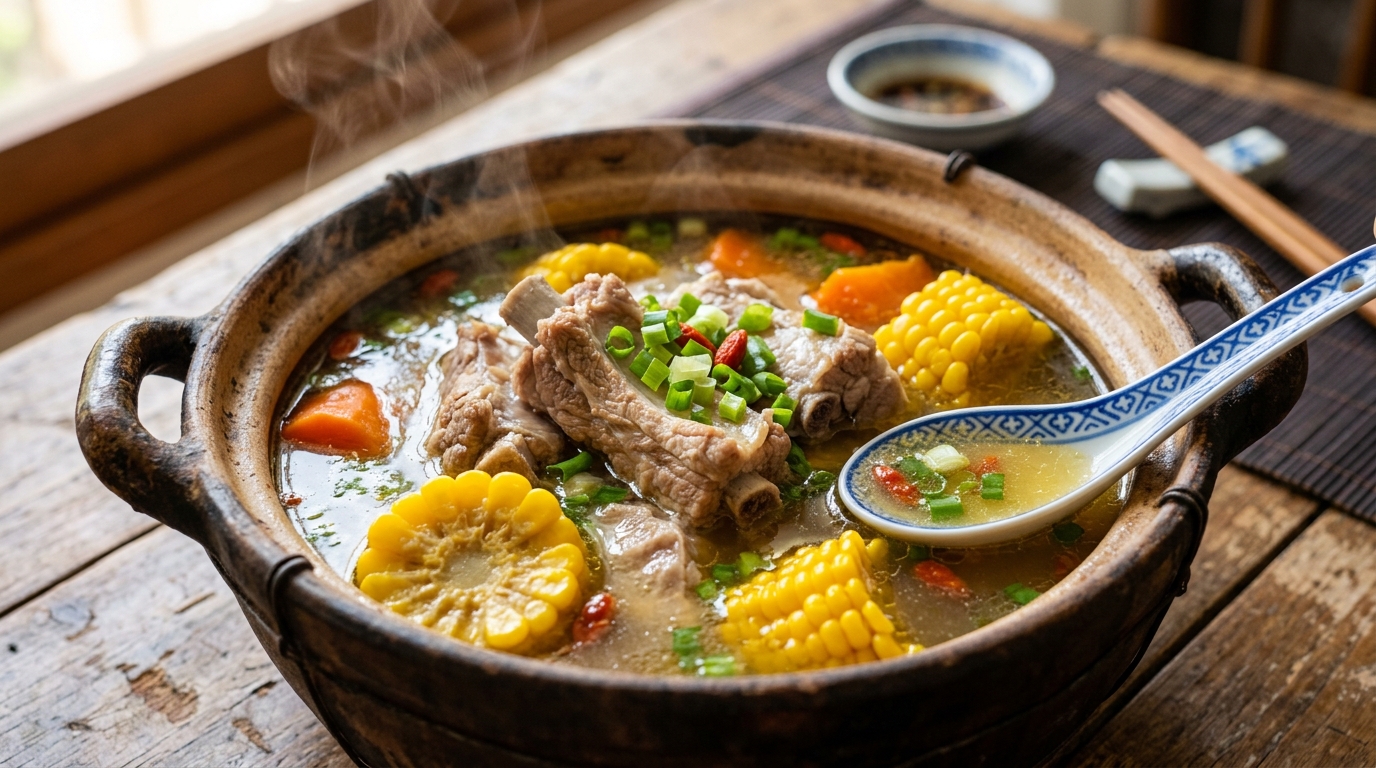Klare Rippchensuppe mit Zuckermais (Yumi Paigu Tang)